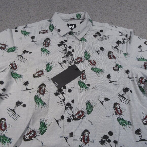 WXYZ Men's Hawaiian Skeleton Shirt Medium Gray Button Down Short Sleeve NEW - Picture 2 of 11